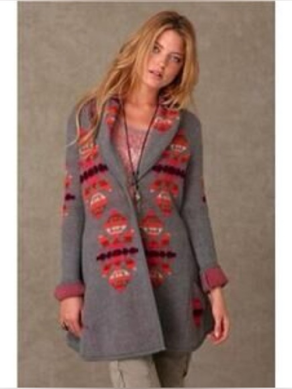 Free People We the Free Gray Aztec Print Sweater Long Sleeve